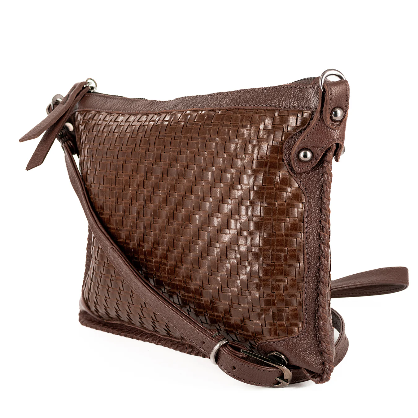 Onalo : Ladies Leather Crossbody Handbag in Choc Seneca & Cafe Cayak - Image 4