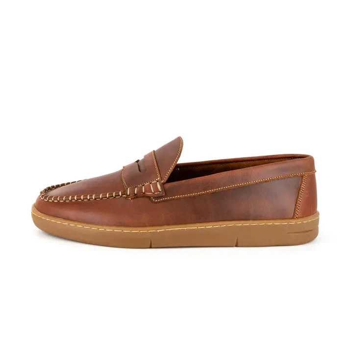 Othile : Men's Leather Moccasin in Light Brown Cyclone - Image 3