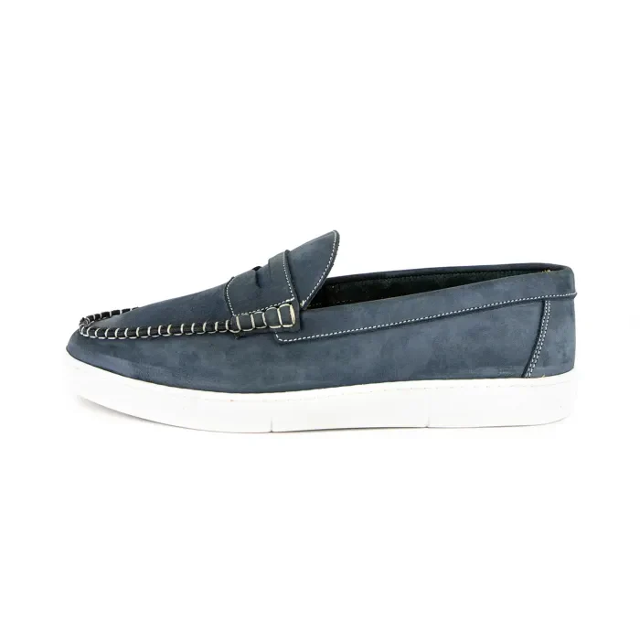 Othile : Men's Leather Moccasin in Marine Nubuck - Image 3
