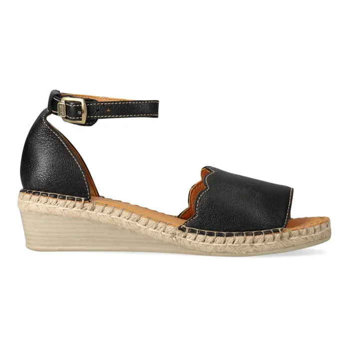 Pulika : Ladies Leather Wedge Espadrille in Black Cayak - Image 3