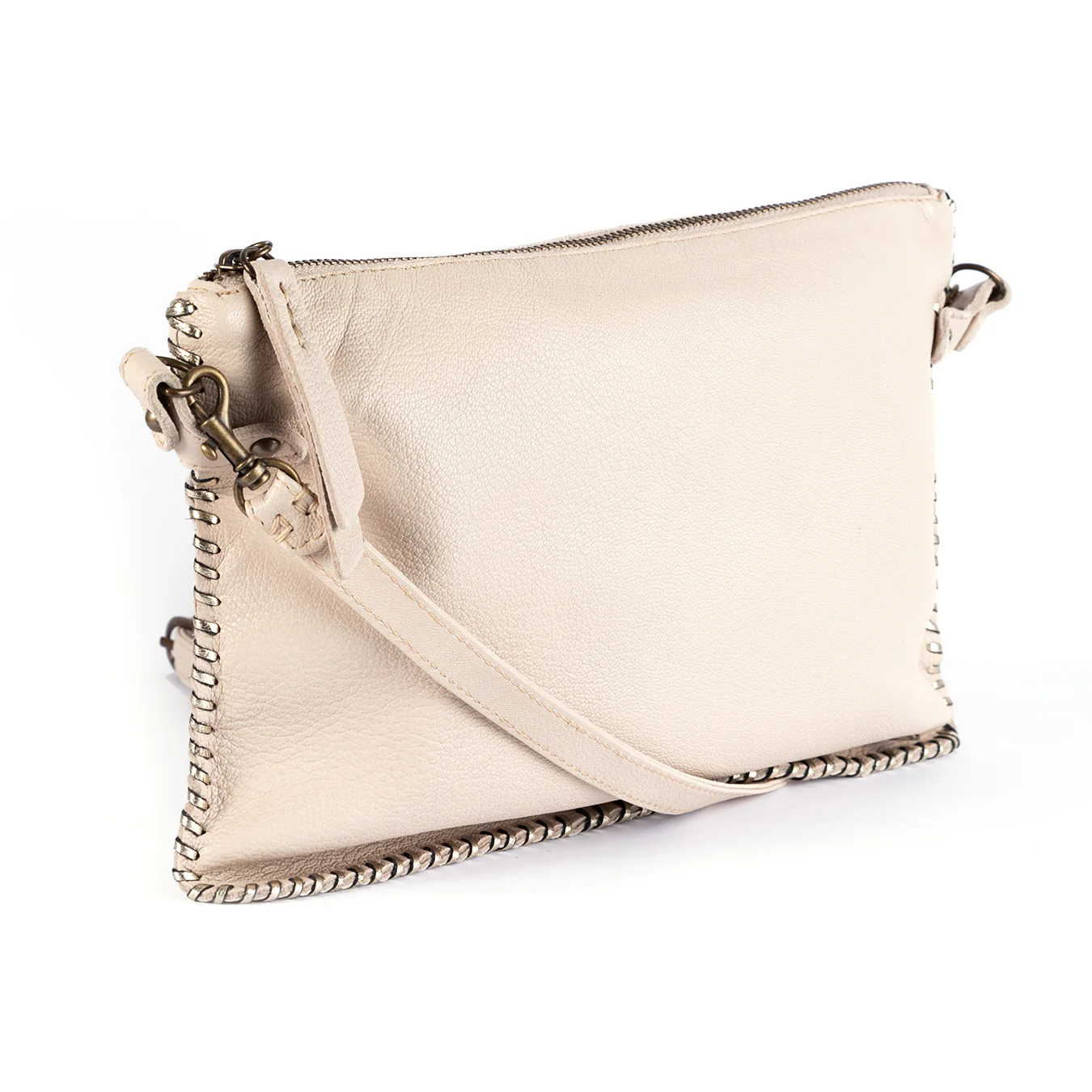 Rantu : Ladies Leather Crossbody Handbag in Cream & Platino - Image 4