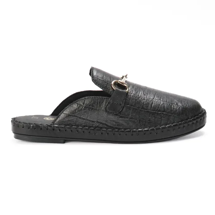 Tadrart : Ladies Leather Mule in Black - Image 3