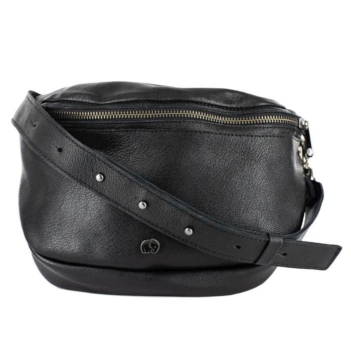 Tshiamo : Ladies Leather Crossbody Handbag in Black Cayak - Image 2