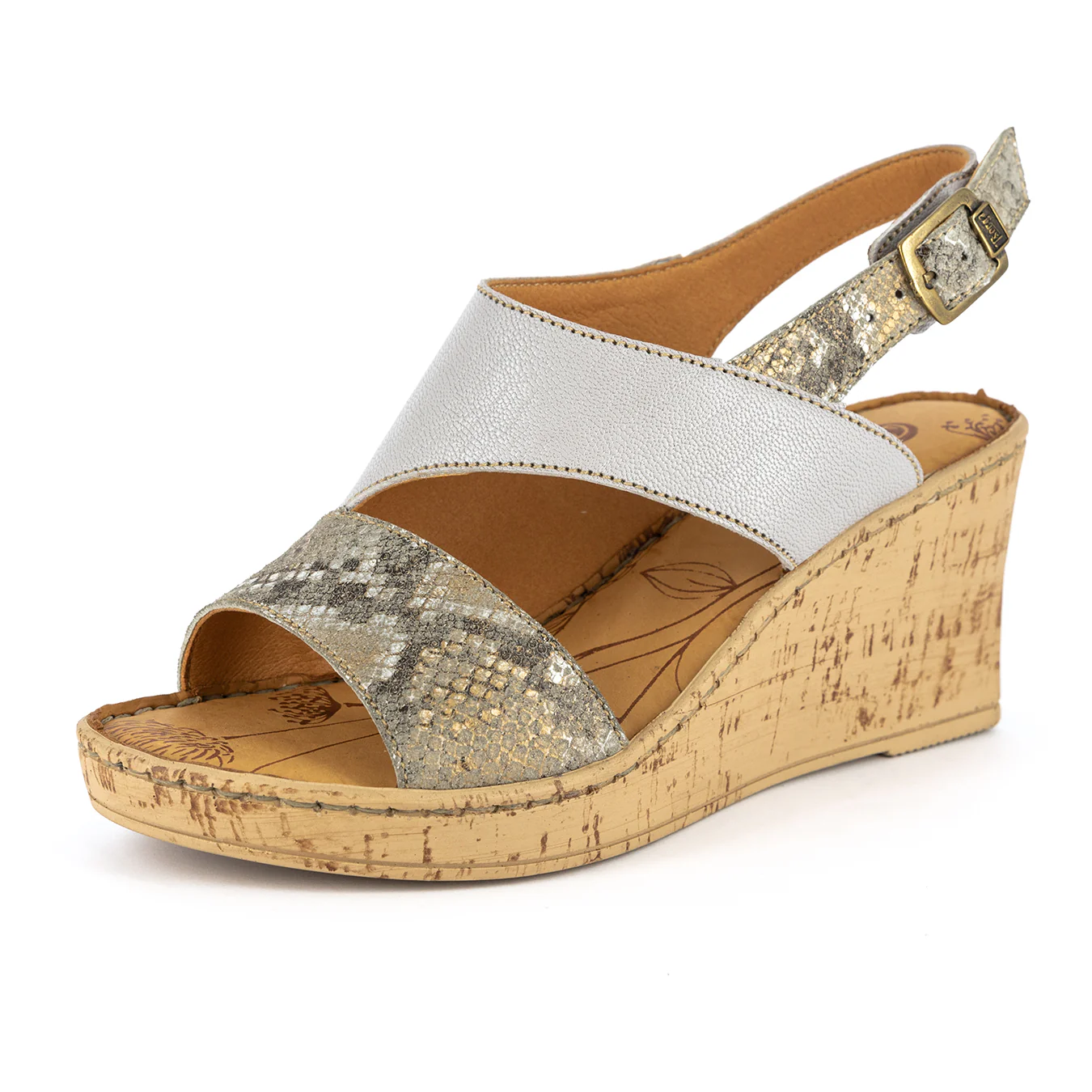 Umgwaqo : Ladies High-Heeled Leather Sandal in Quarry & Opal - Image 3