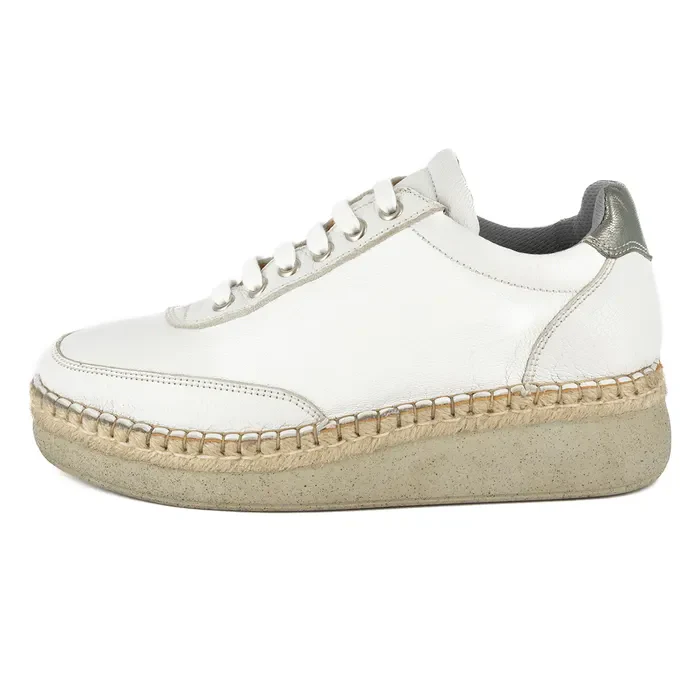 Vuyani : Ladies Leather Platform Espadrille Sneaker in White & Tallio - Image 3