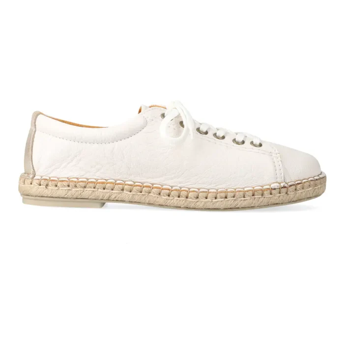 Yebo : Ladies Leather Espadrille Sneaker in White Cayak - Image 3